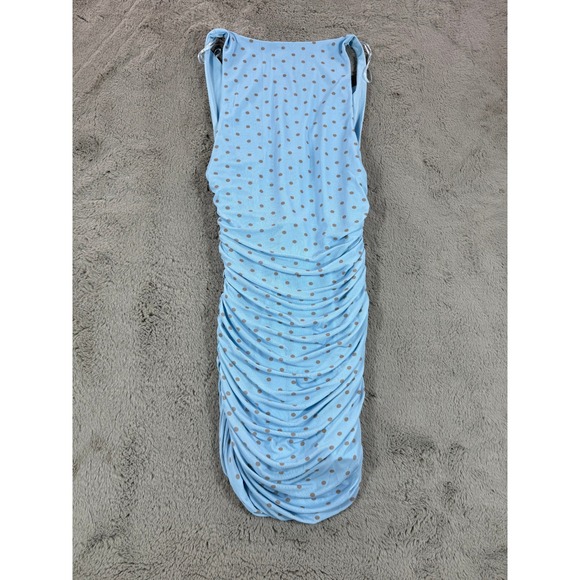 NWT Zara Light Blue Polka‎ Dot Sleeveless Ruched Bodycon Mini Dress size M Y2K - Picture 7 of 11